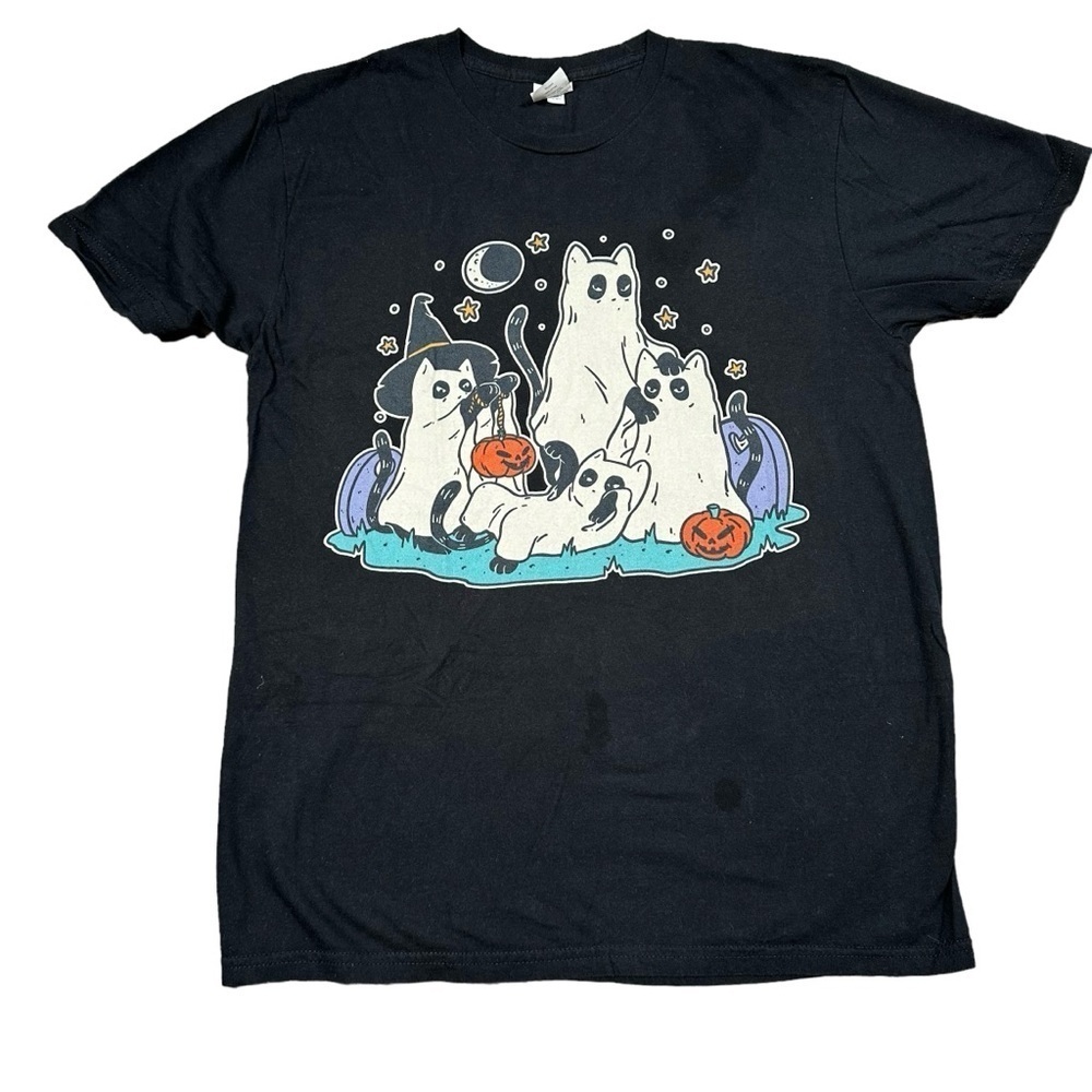 Halloween Ghost Kitty Cats Spoopy Graphic Tee Size Medium